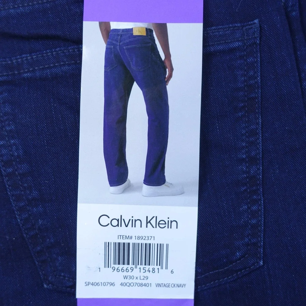 Calvin Klein Men Jeans 30x29 Dark Wash Straight Fit Vintage CK Navy Stretch NWT
